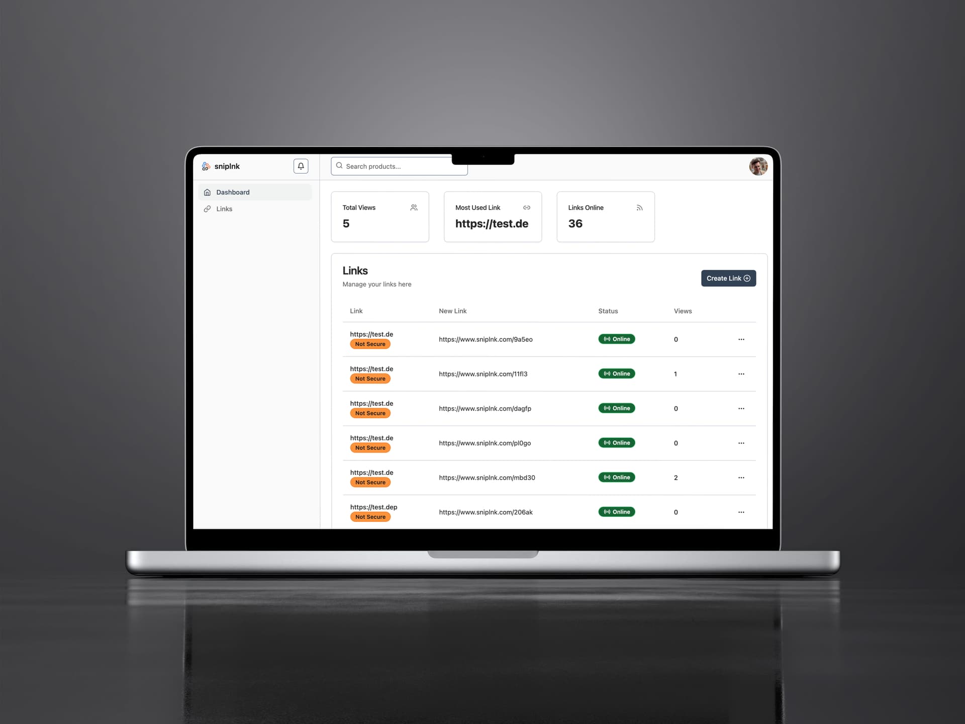 Sniplnk Dashboard Preview